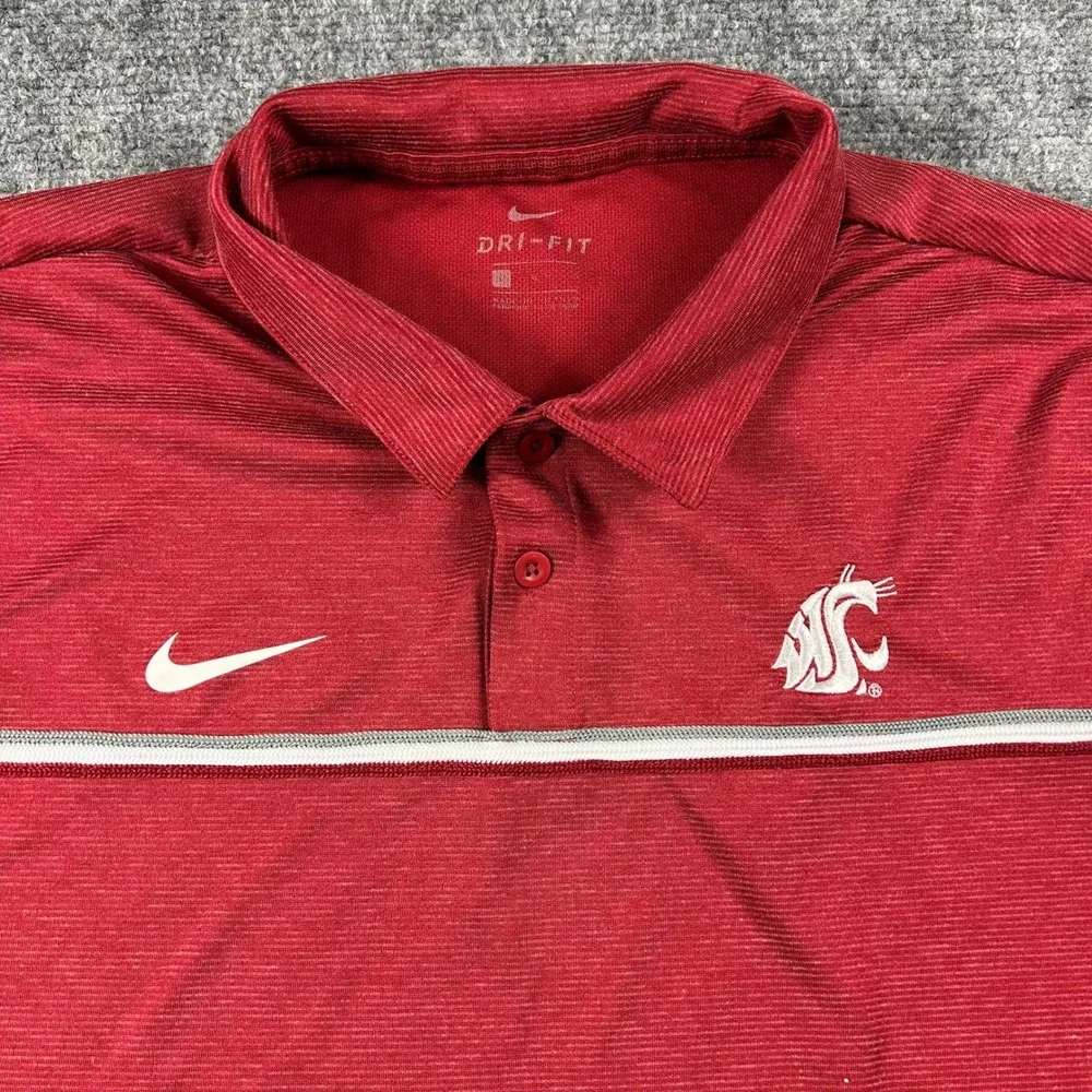 Nike‎ Polo Shirt Mens L Red WSU Cougars Washington State University Dri-FIT Golf